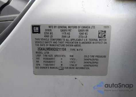 2012 GMC Terrain Sle-1 z USA, uszkodzony, nr VIN 2GKALMEK6C6211104